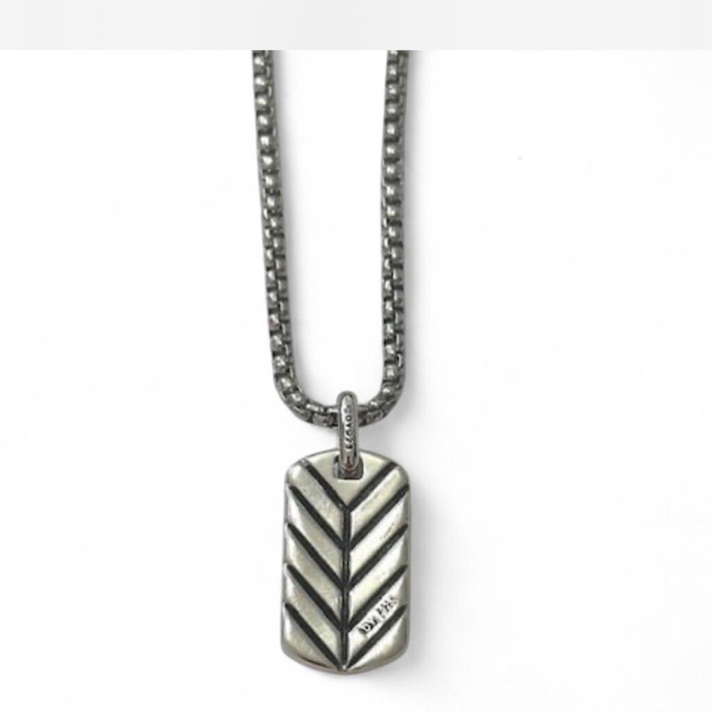 Sterling Silver Chevron Tag & 18” Chain w/Pave Crystals